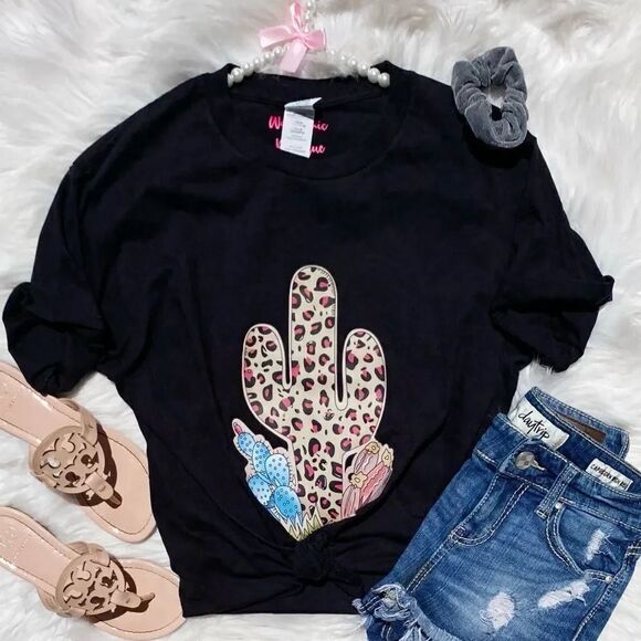 Waterschic Cheetah Cactus Short Sleeve Shirt Black Size Small - Picture 3 of 9